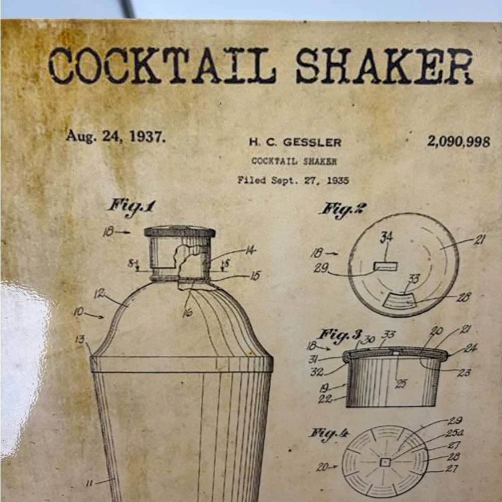 Vintage-Style Cocktail Shaker Patent Metal Sign